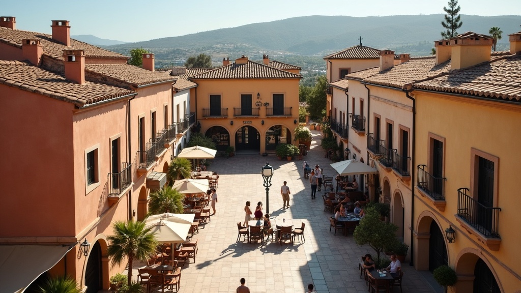 Idyllische Costa del Sol plaza voor wie overweegt te verhuizen naar Spanje pensioen: levendige sfeer, traditionele architectuur.
