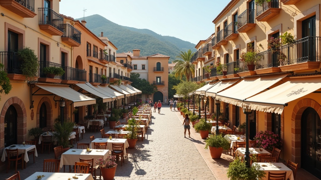 Terrasse ensoleillée de la Costa del Sol surplombant la mer Méditerranée avec un ciel bleu et des palmiers, climat parfait toute l'année
