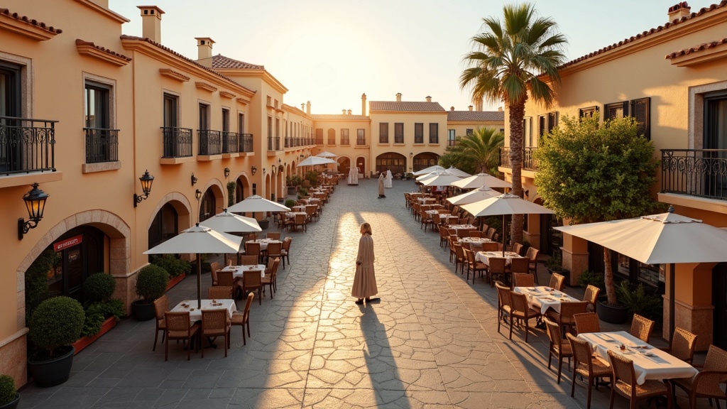 Charmant stadje aan de Costa del Sol. Mediterrane plaza, buiten dineren, amberkleurig licht. Is het vochtigheidsniveau aan de Costa del Sol comfortabel?