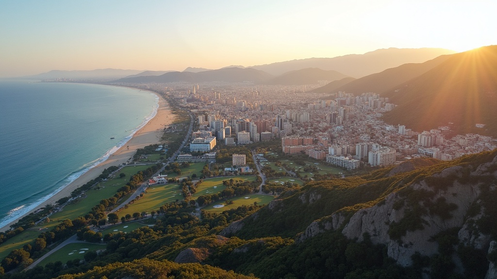 Vue aérienne de Málaga, Costa del Sol à l'heure dorée, inspirant des vols vers la Costa del Sol Royaume-Uni Irlande pour un mode de vie ensoleillé.