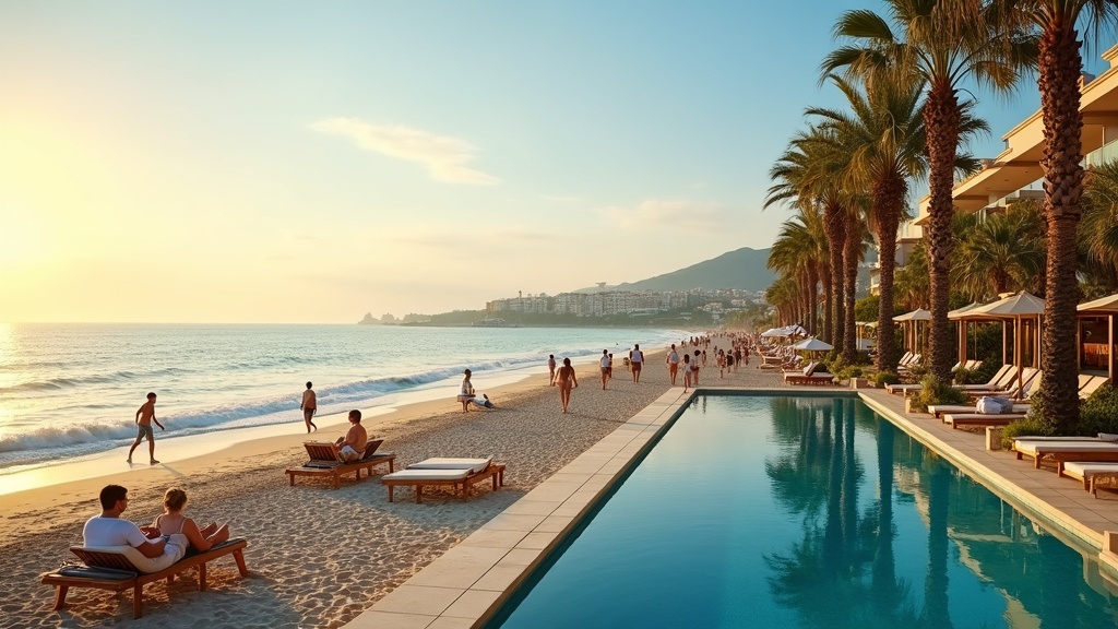Coastal lifestyle in Costa del Sol, showcasing a vibrant promenade perfect for families relocating to Costa del Sol with kids.