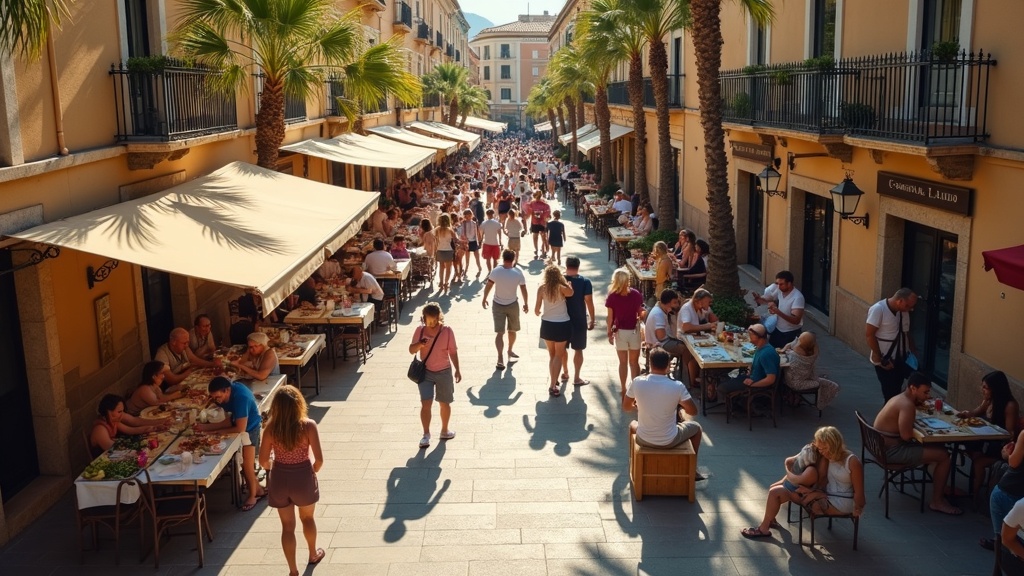 Rodziny cieszące się tętniącym życiem społecznym na Costa del Sol, przyjmujące kulturę kawiarni, rynki na świeżym powietrzu i palmy wzdłuż ulic, mieszkaąc na Costa del Sol z dziećmi.
