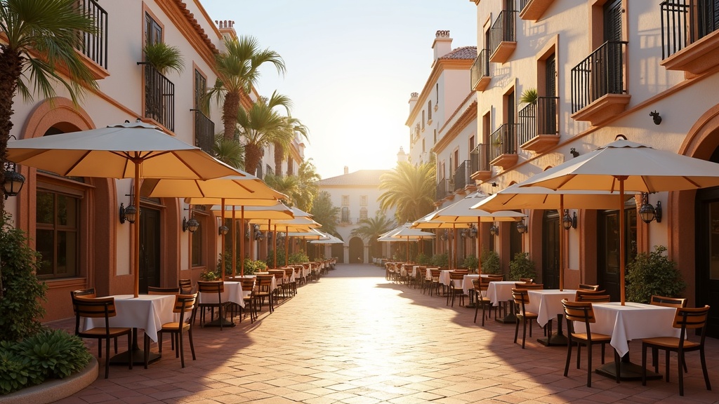 Charmante Plaza der Costa del Sol zur goldenen Stunde, inspirierender Vergleich warmer Winterziele in Europa für Ihre nächste sonnige Flucht.