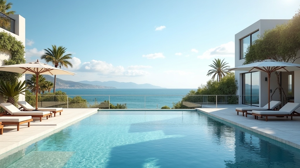 Aerial view comparing sunny coastal properties in Málaga and Marbella with mountains and Mediterranean Sea