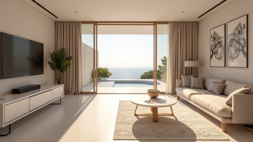 Panoramautsikt över den soliga kusten på Costa del Sol som visar optimala fastighetslägen med bergsbakgrund