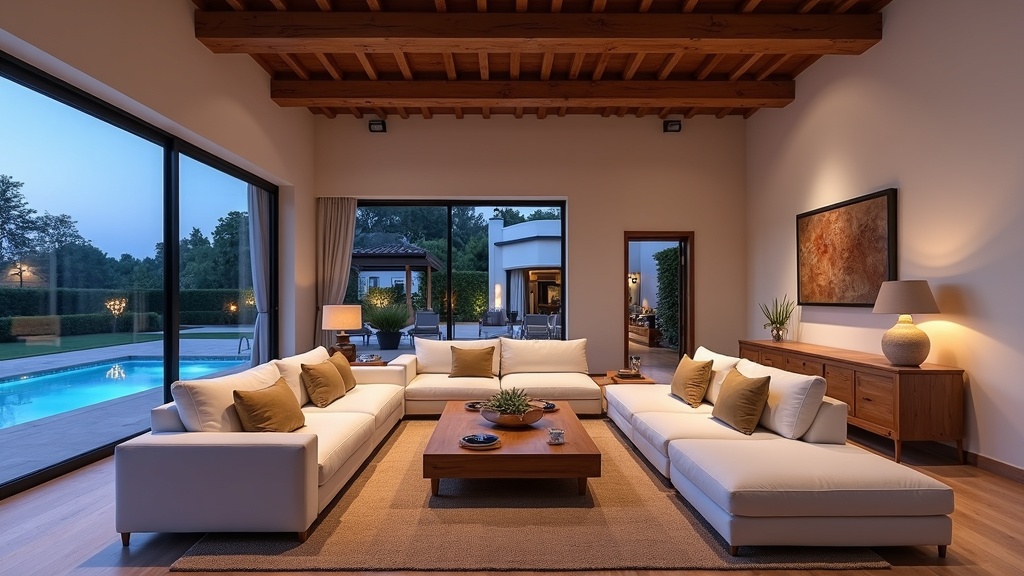 Moderne Mediterrane villa met zwembad met uitzicht op de kustlijn van de Costa del Sol, die de overgang van Nordic naar Spaanse levensstijl vertegenwoordigt