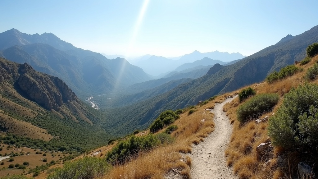 Panoramic view of Sierra de las Nieves mountains with Pinsapo pine forests and Mediterranean coastline in the distance