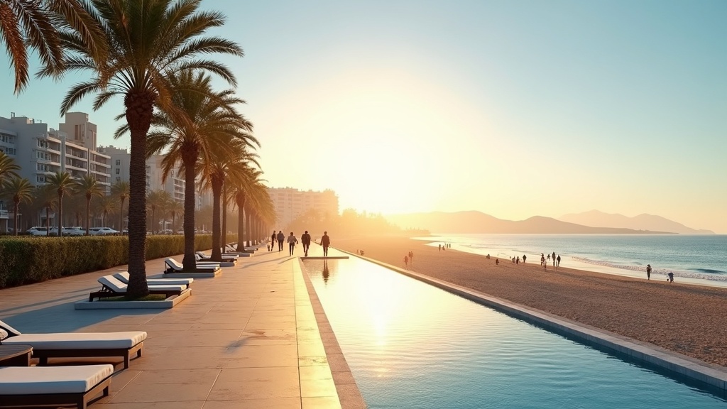 Costa del Sol-kustlijn met bergen op de achtergrond, die perfecte omstandigheden voor buitenactiviteiten het hele jaar door toont