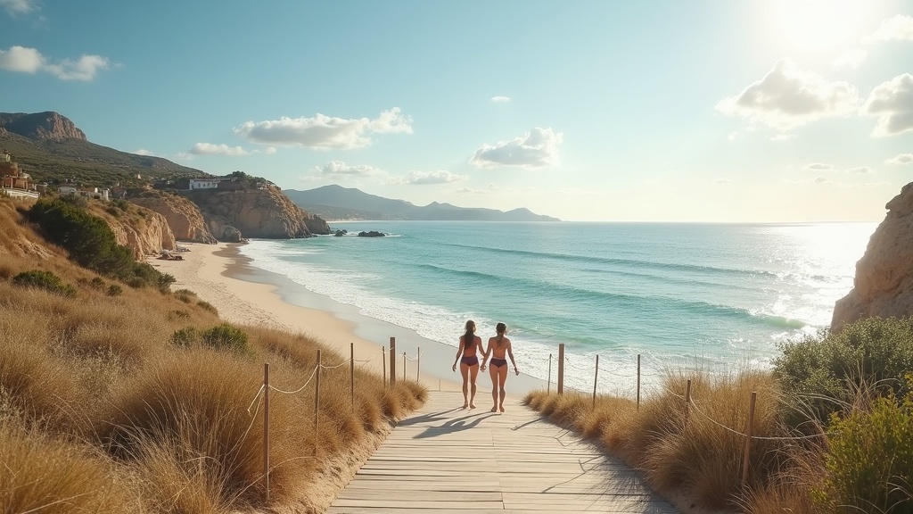 Panoramic view of Costa del Sol coastline showing golf courses, marinas, and mountains perfect for active lifestyle