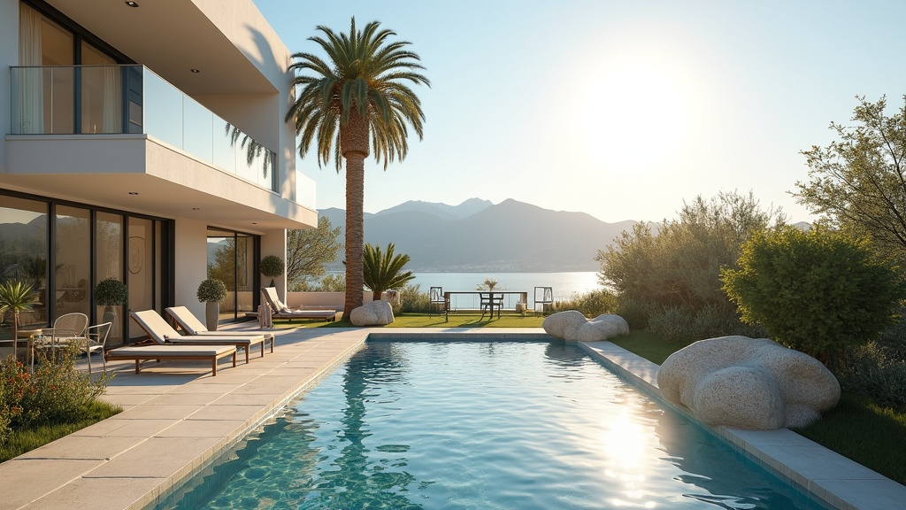 Kustlandskapet Costa del Sol som visar Medelhavet, berg och klarblå himmel som representerar hälsosamt mikroklimat