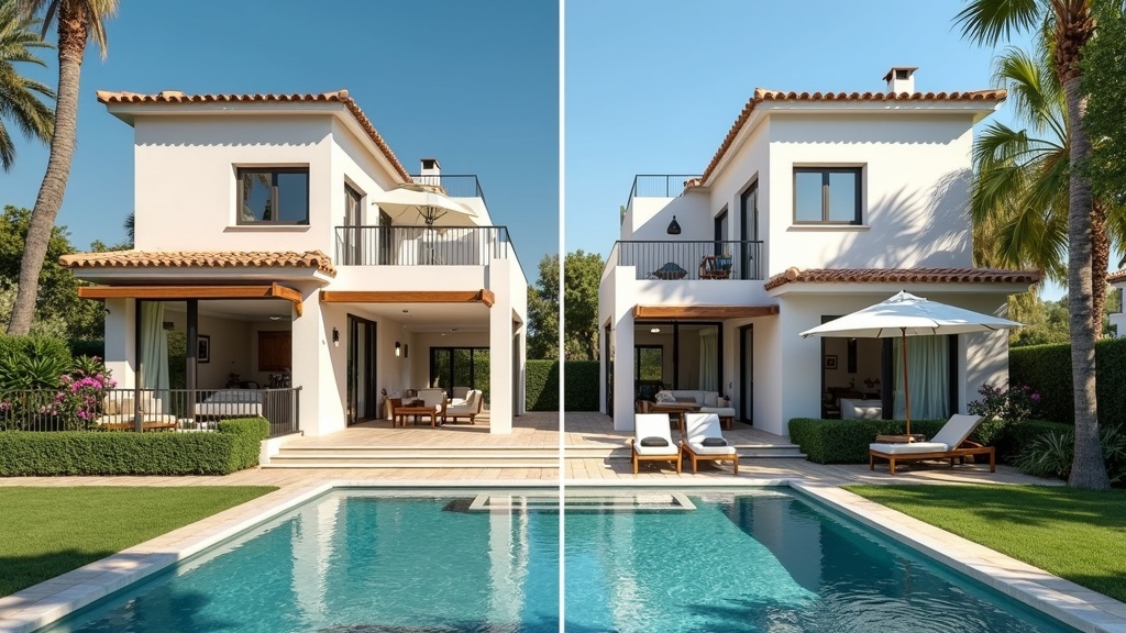 Vergleichen Sie Immobilienstile an der Costa del Sol in Spanien: traditionelle andalusische Architektur, Innenlayouts und Preisunterschiede.
