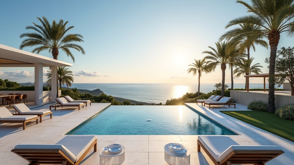 Luxe villa aan de Costa del Sol met zwembad en uitzicht op de Middellandse Zee onder een heldere, zonnige lucht