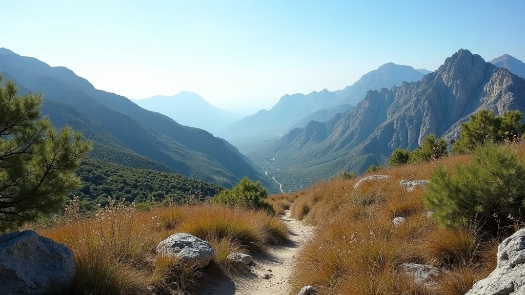 Panoramiczny widok na Park Narodowy Sierra de las Nieves z białymi wioskami i szczytami górskimi, Costa del Sol