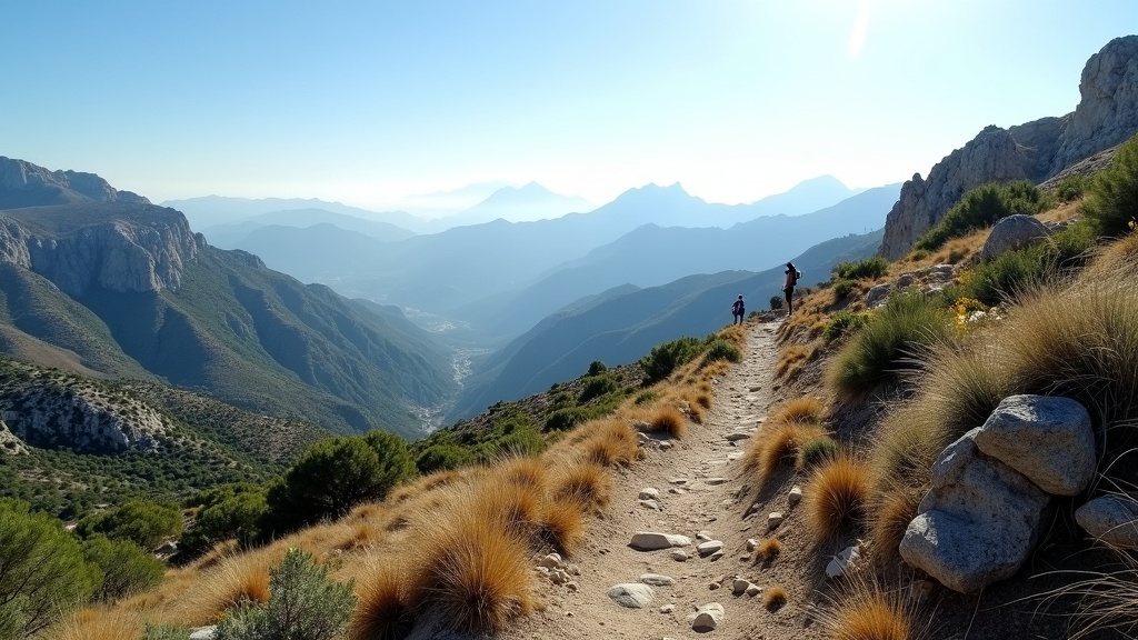 Panoramic view of Costa del Sol showing mountains, coastline and Mediterranean sea from Málaga to Sotogrande