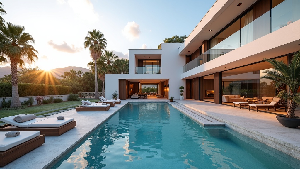 Luxe vastgoed aan de Costa del Sol met zwembad met uitzicht op de Middellandse Zee onder een zonnige blauwe lucht