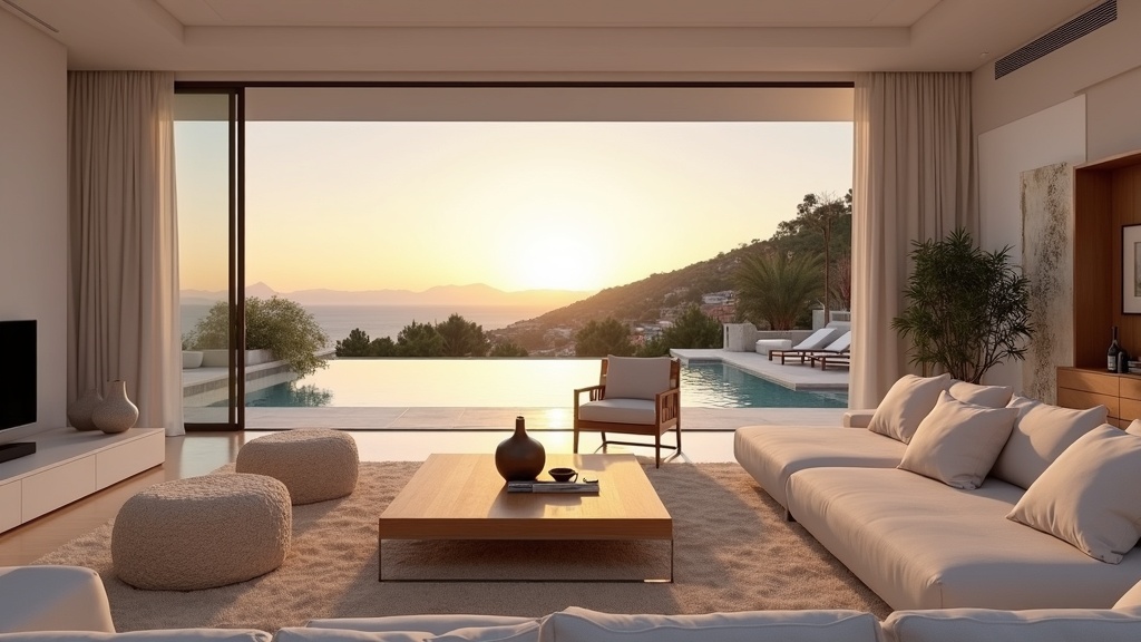 Panoramiczny widok na białą wioskę Mijas z ochroną górską i słońcem śródziemnomorskim, Costa del Sol