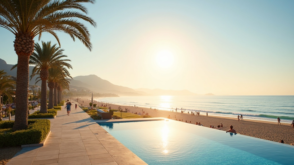 Luxuriöser Spa-Behandlungsraum mit Blick auf die Küste der Costa del Sol und Blick auf das Mittelmeer sowie moderne Wellness-Einrichtungen