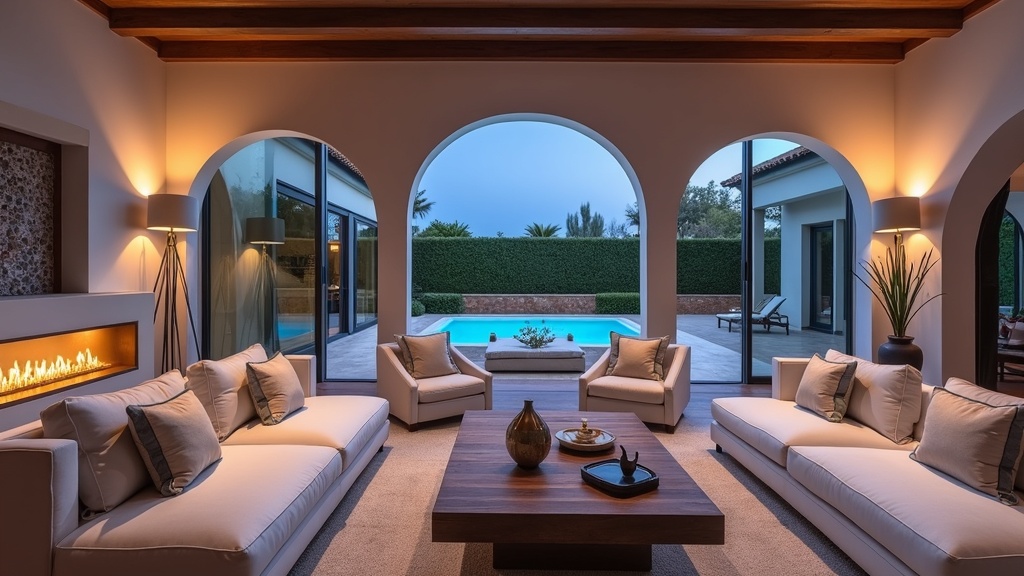 Costa del Sol beachfront villa with Mediterranean garden, palm trees, and mountain backdrop showcasing wellness lifestyle