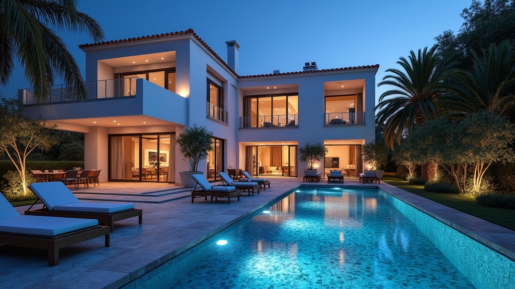 Intérieur de luxe andalou, mettant en valeur l'élégance permise par le climat de la Costa del Sol par rapport à d'autres régions méditerranéennes.