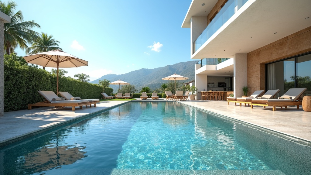 Luxe onroerend goed aan het strand van de Costa del Sol met bergachtergrond die Mediterrane investeringsmogelijkheden toont