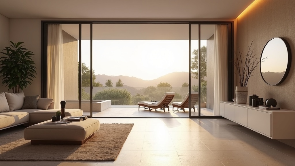 Luxe terras aan de Costa del Sol met infinity pool met uitzicht op de Middellandse Zee en bergen onder de heldere Spaanse zon