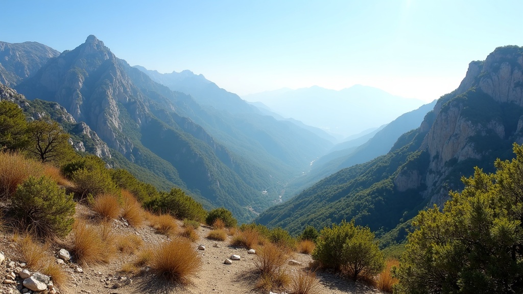 Scène de plage de la Costa del Sol montrant des personnes profitant d'activités de plein air sous un soleil éclatant avec des montagnes en arrière-plan