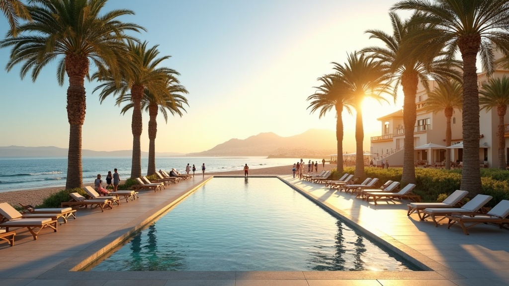 Propriétés de luxe en bord de mer le long de la côte de la Costa del Sol avec vue sur la mer Méditerranée et arrière-plan montagneux