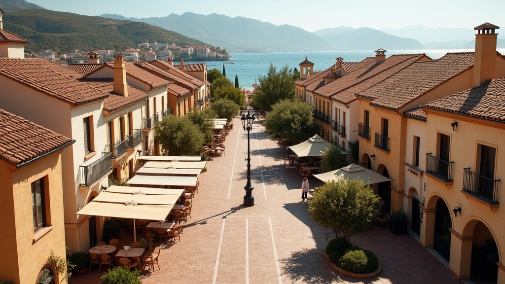 Style de vie actif Costa del Sol : parcours de golf avec vue sur la mer Méditerranée, palmiers et arrière-plan montagneux