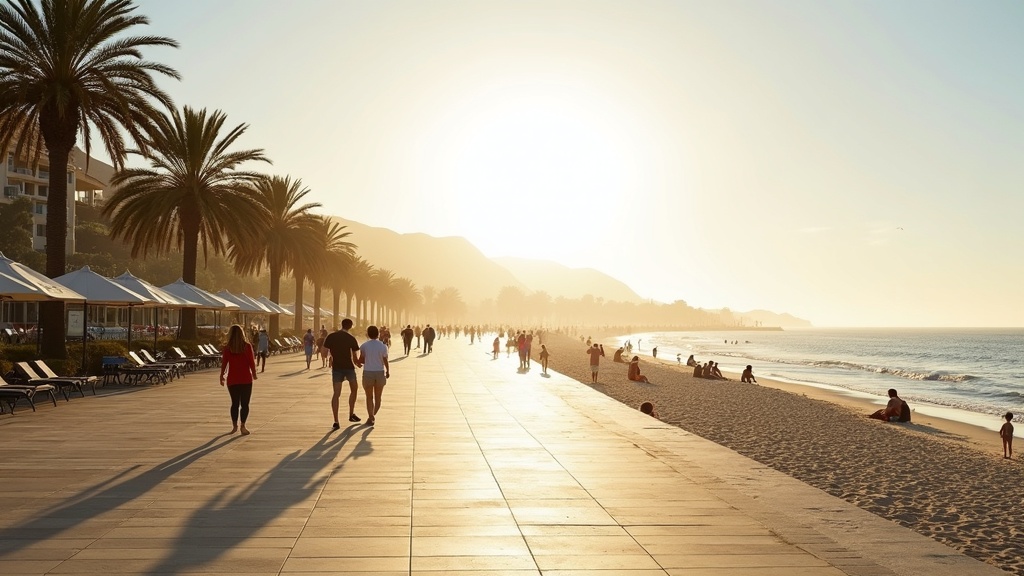 Zonnig terras aan de Costa del Sol met uitzicht op de Middellandse Zee, tuinmeubelen en natuurlijk licht dat een gezonde levensstijl toont