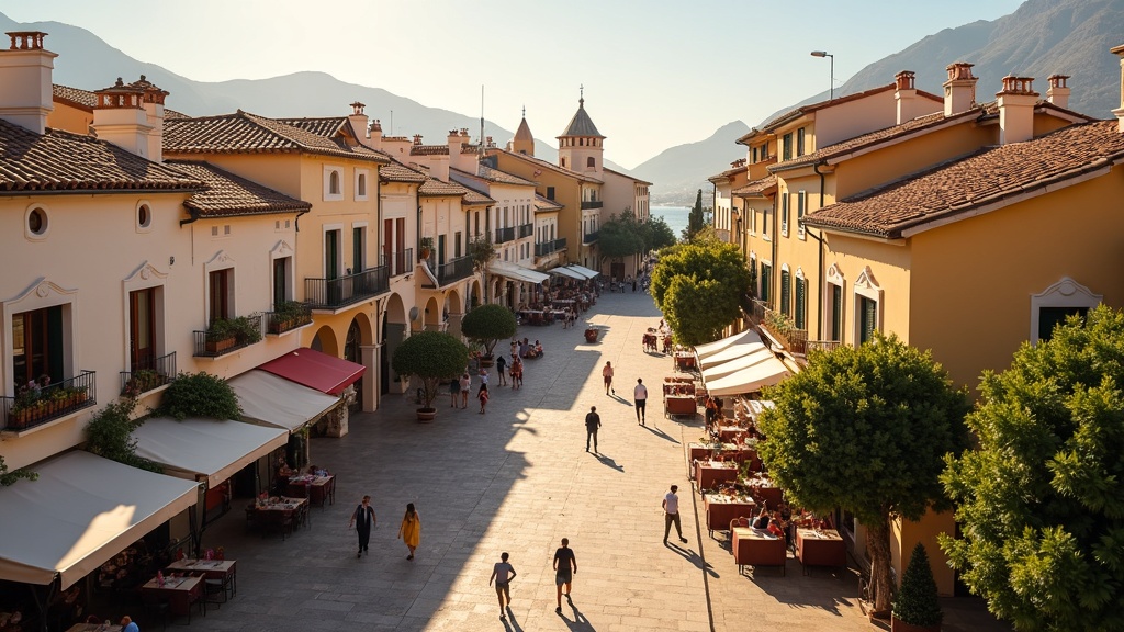 Panoramic view of Costa del Sol coastline with Mediterranean Sea, mountains, and abundant sunshine showcasing the region's perfect climate