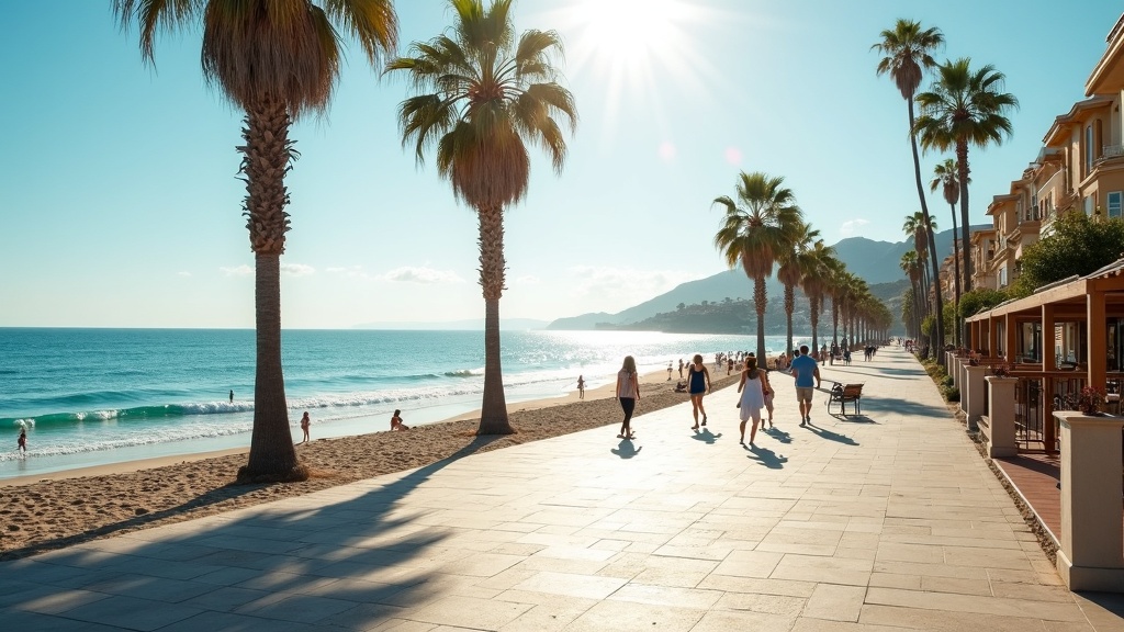 Profitez du style de vie de la Costa del Sol. Découvrez les impôts sur les propriétés espagnoles pour les acheteurs britanniques tout en vous promenant sur cette promenade ensoleillée.