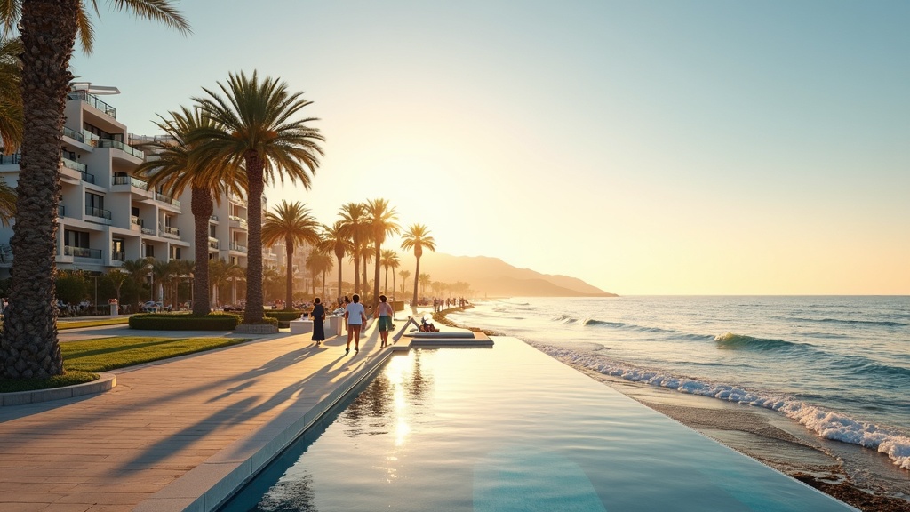 Sunny Costa del Sol coastline with beach, mountains, and Mediterranean architecture perfect for retirement living