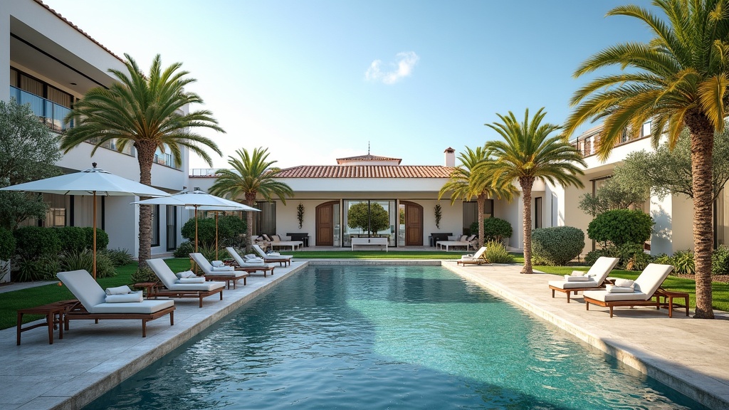 Panoramic view of Costa del Sol coastline with modern Marbella buildings against mountain backdrop and Mediterranean Sea