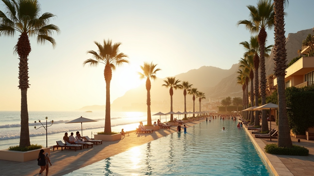 Panoramic view of Costa del Sol coastline showing golden beaches, blue Mediterranean Sea, and clear sunny skies