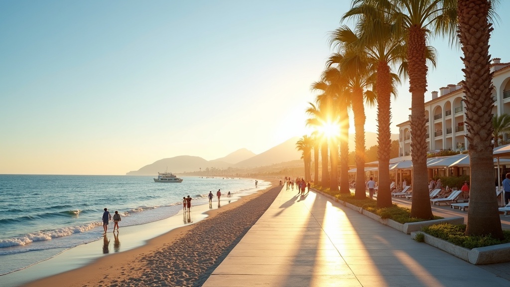 Panoramic view of Costa del Sol coastline with mountains, showing the healthy Mediterranean climate and lifestyle