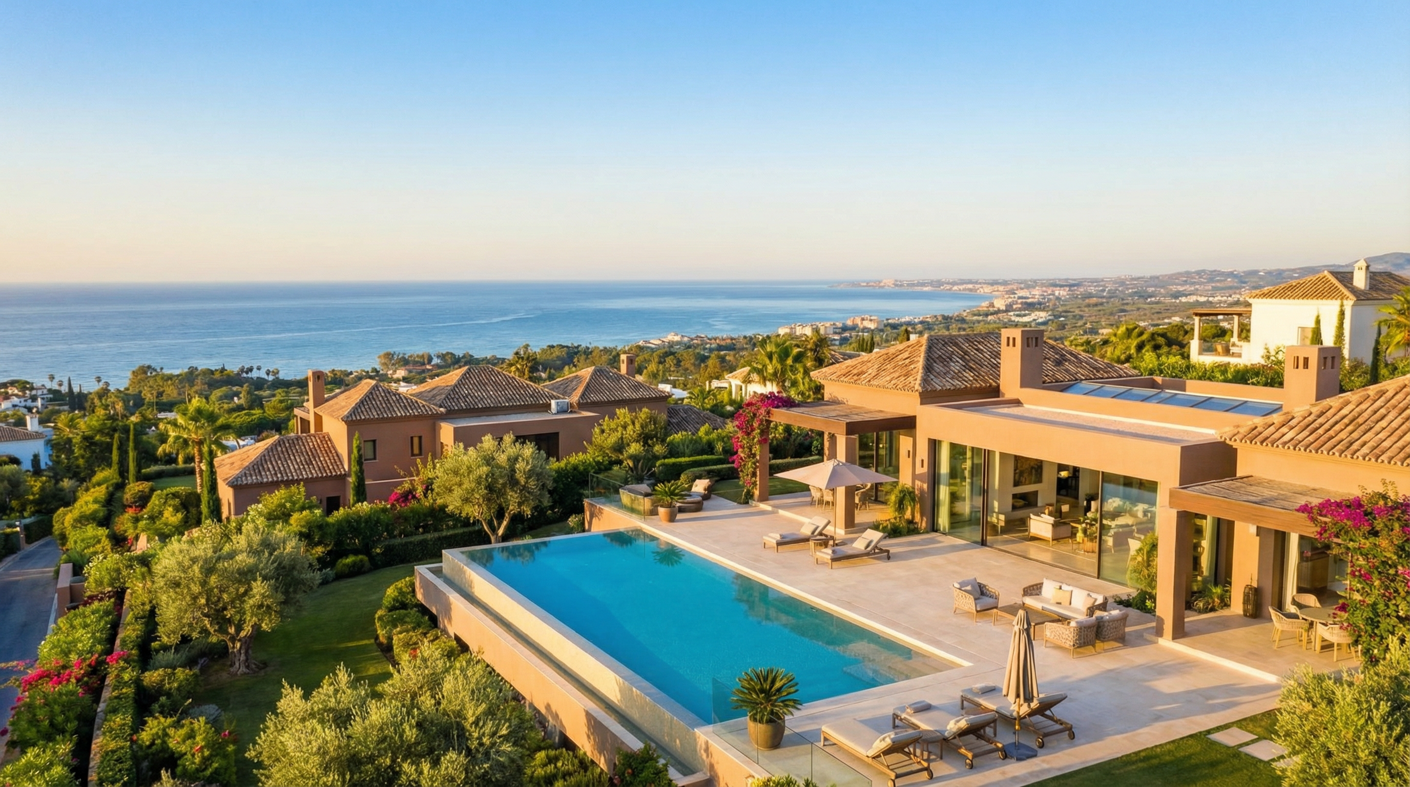 Modern new-build property in Costa del Sol, Spain, showcasing contemporary architecture and Mediterranean landscape.